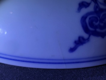 A Chinese blue and white plate with a deer and a monkey, Chenghua mark, Kangxi/Yongzheng