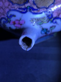 An octagonal Chinese famille rose teapot and cover, Yongzheng