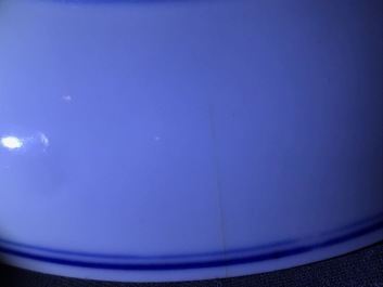 A Chinese blue and white plate with a deer and a monkey, Chenghua mark, Kangxi/Yongzheng