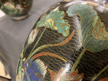 A pair of Chinese cloisonn&eacute; bottle vases, 19th C.