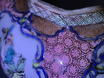 An octagonal Chinese famille rose teapot and cover, Yongzheng