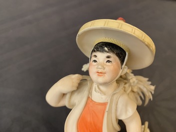 A polychrome Chinese ivory group with a shepherd, ca. 1940