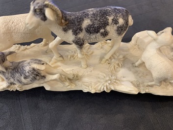 A polychrome Chinese ivory group with a shepherd, ca. 1940