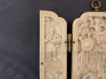 An Indo-Portuguese or Hispano-Philippine ivory triptych, 19th C. or older