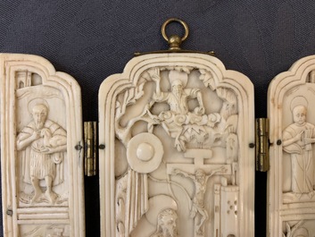 An Indo-Portuguese or Hispano-Philippine ivory triptych, 19th C. or older