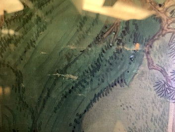 Three Chinese paintings on textile: 'River scenes', 18/19th C.