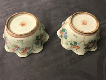 Six Chinese celadon bowls and a pair of bowls on stands for the Peranakan or Straits market, 19th C.