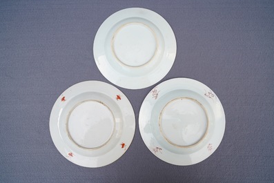 Three Chinese famille rose plates, Yongzheng/Qianlong