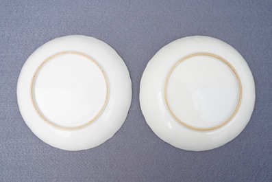 Two Chinese famille rose teapots and covers and two sets of cups and saucers, Qianlong