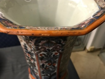A Chinese blue and white vase with European clobbered decoration, Kangxi