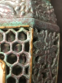 A Chinese reticulated robin's egg-ground qianjiang cai vase, 19th C.