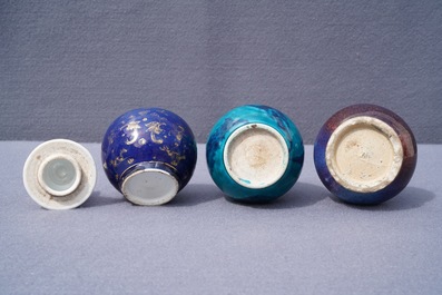 Three Chinese monochrome and flamb&eacute;-glazed vases, Kangxi and 19th C.