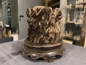 Two Chinese wooden brush pots, 19/20th C.