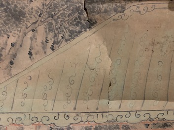 Gu Jianlong (Chine, 1606-1687): Figures dans un jardin, encre et couleurs sur papier, mont&eacute;