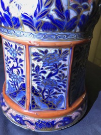 A Chinese blue and white vase with European clobbered decoration, Kangxi