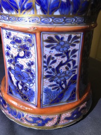 A Chinese blue and white vase with European clobbered decoration, Kangxi
