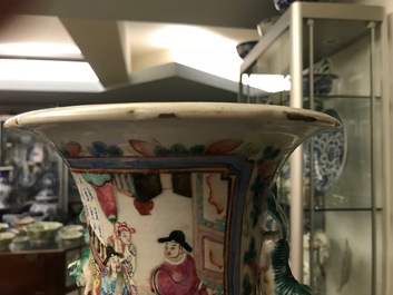 Two Chinese famille rose vases with court scenes, 19th C.