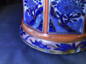 A Chinese blue and white vase with European clobbered decoration, Kangxi