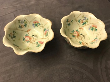 Six Chinese celadon bowls and a pair of bowls on stands for the Peranakan or Straits market, 19th C.