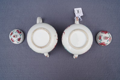 A pair of Chinese famille rose teapots with dogs, Yongzheng