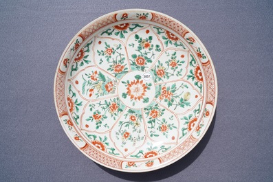 A Chinese famille verte dish with floral design, Kangxi