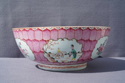 A large Chinese famille rose 'lotus' bowl with mandarin design, Qianlong