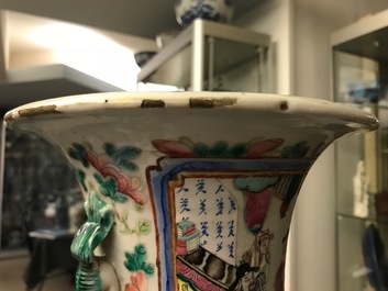 Two Chinese famille rose vases with court scenes, 19th C.