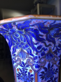 A Chinese blue and white vase with European clobbered decoration, Kangxi