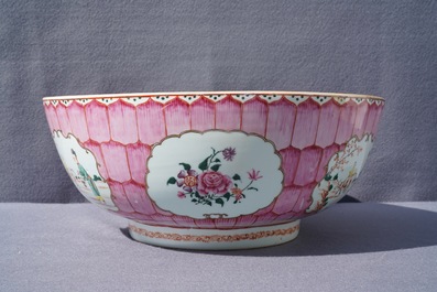 A large Chinese famille rose 'lotus' bowl with mandarin design, Qianlong