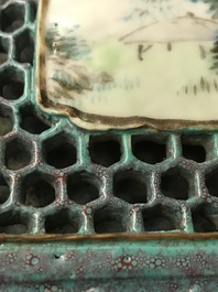 A Chinese reticulated robin's egg-ground qianjiang cai vase, 19th C.