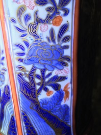 A Chinese blue and white vase with European clobbered decoration, Kangxi