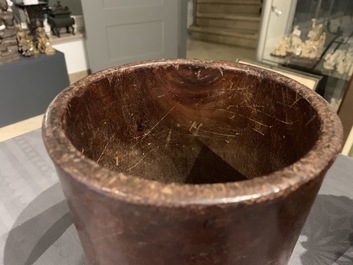 Two Chinese wooden brush pots, 19/20th C.