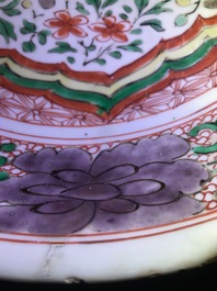 A Chinese famille verte dish and a monochrome green plate, Kangxi