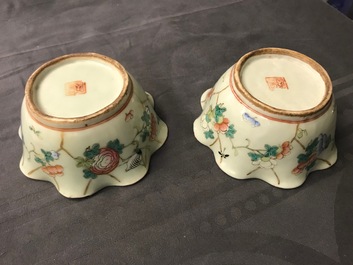 Six Chinese celadon bowls and a pair of bowls on stands for the Peranakan or Straits market, 19th C.