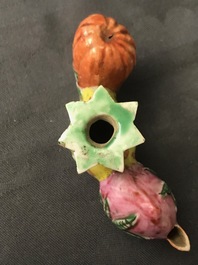 A Chinese famille rose flower-shaped brush washer and a brush rest, 19th C.