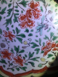 A Chinese famille verte dish and a monochrome green plate, Kangxi