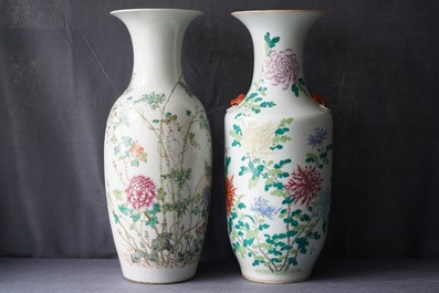 Une paire et deux vases individuels en porcelaine de Chine famille rose, 19&egrave;me