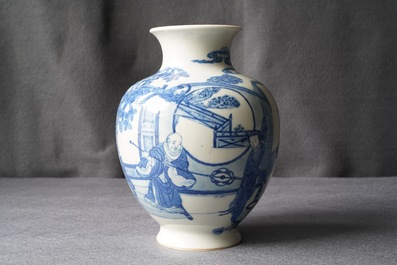A Chinese blue and white 'Romance of the Western Chamber' vase, 19th C.