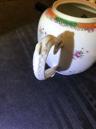 Two Chinese famille rose teapots and covers and two sets of cups and saucers, Qianlong