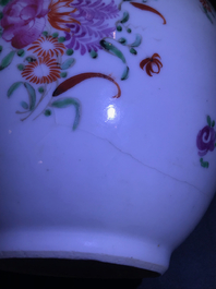 Two Chinese famille rose teapots and covers and two sets of cups and saucers, Qianlong