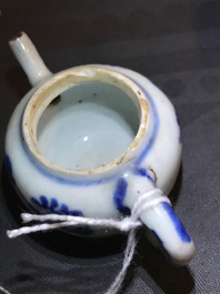 Three miniature Chinese Yixing and blue and white teapots, Kangxi and later