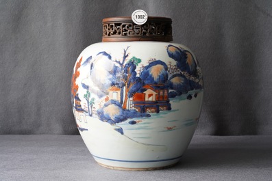 A Chinese Imari-style landscape jar, Kangxi