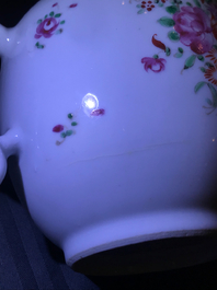 Two Chinese famille rose teapots and covers and two sets of cups and saucers, Qianlong