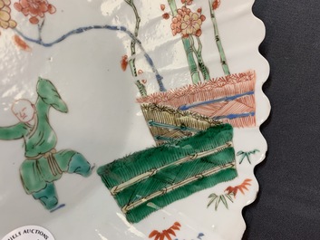 A pair of lobed Chinese famille verte Kakiemon-style 'tiger' plates, Kangxi