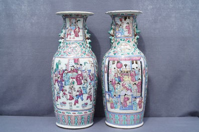 Two Chinese famille rose vases with court scenes, 19th C.
