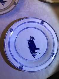 Three Chinese blue and white ko-sometsuke plates with scholars, Tianqi