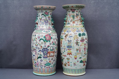 Two Chinese famille rose vases with antiquities design, 19th C.