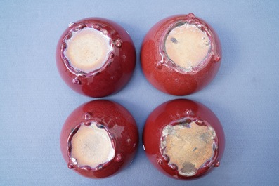 Four Chinese sang de boeuf alms bowls, 19/20th C.