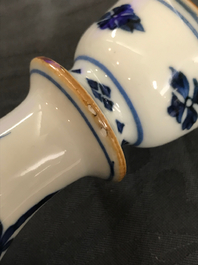 A Chinese blue and white floral huqqa base, Kangxi