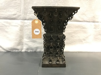 A Chinese archaistic ringed bronze fanggu vase, Ming